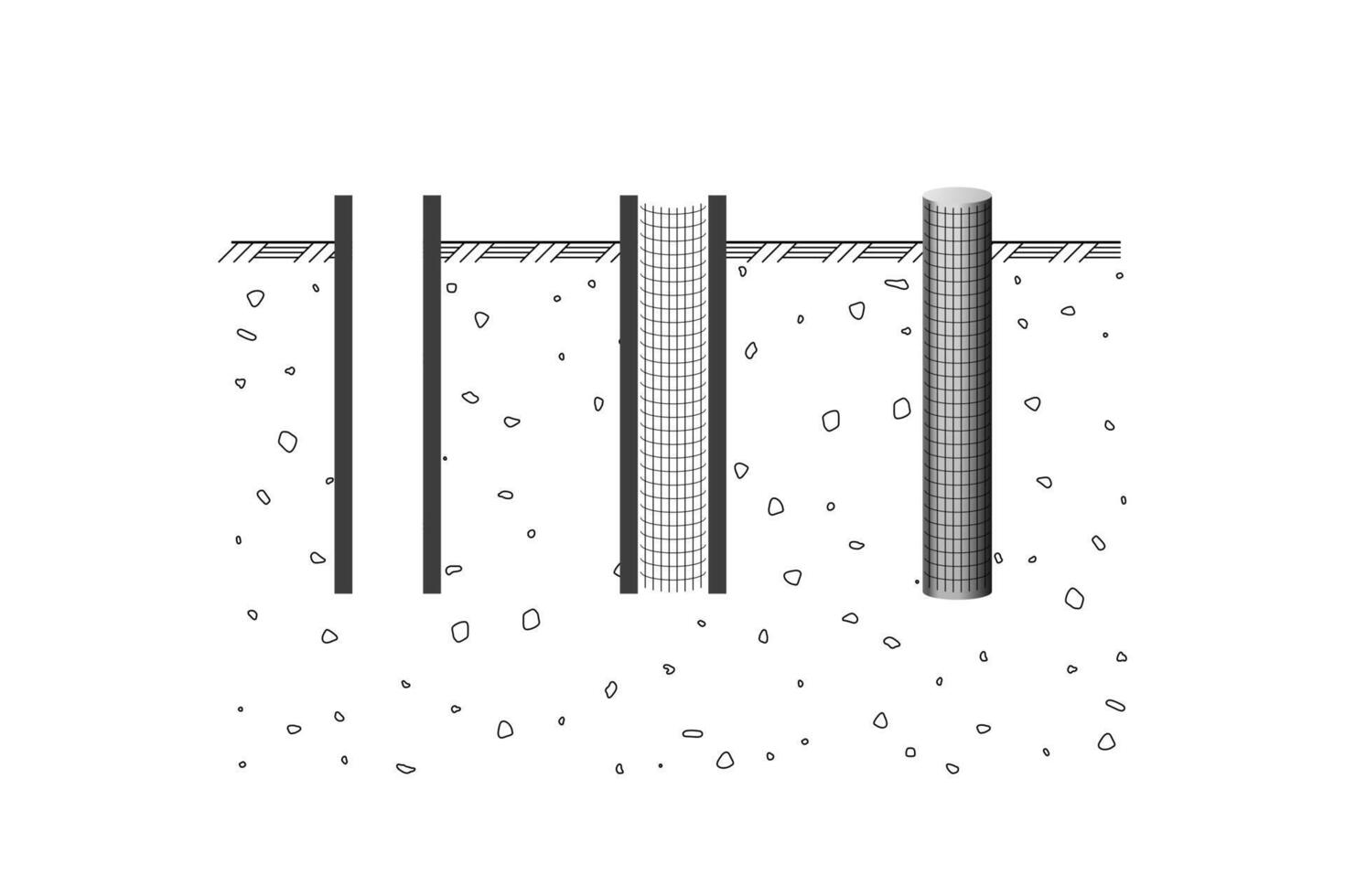Pipe pile. Construction steps. The foundation for the building. vector