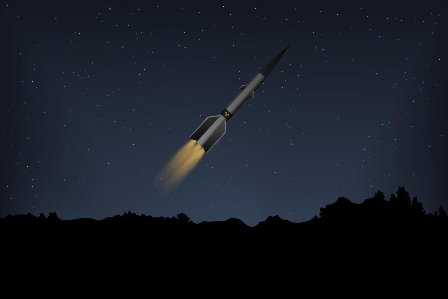 A nuclear missile flies in the night sky. technology war. vector