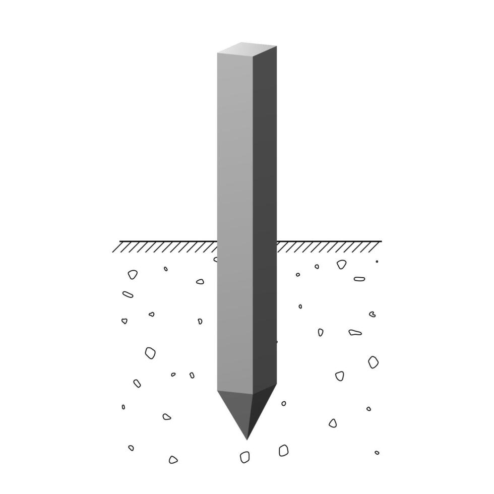 Concrete rectangular pile. Construction foundation. vector