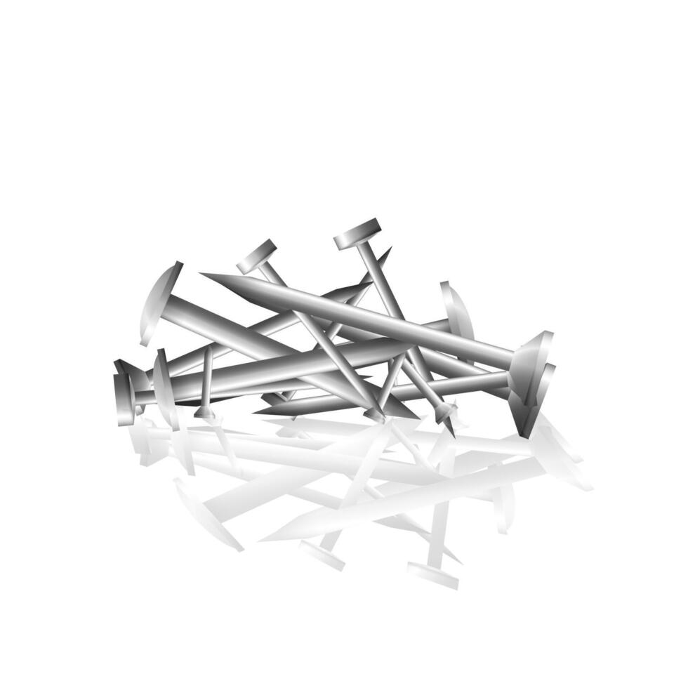 Nails of stainless steel heap. The group fastener symbol. vector