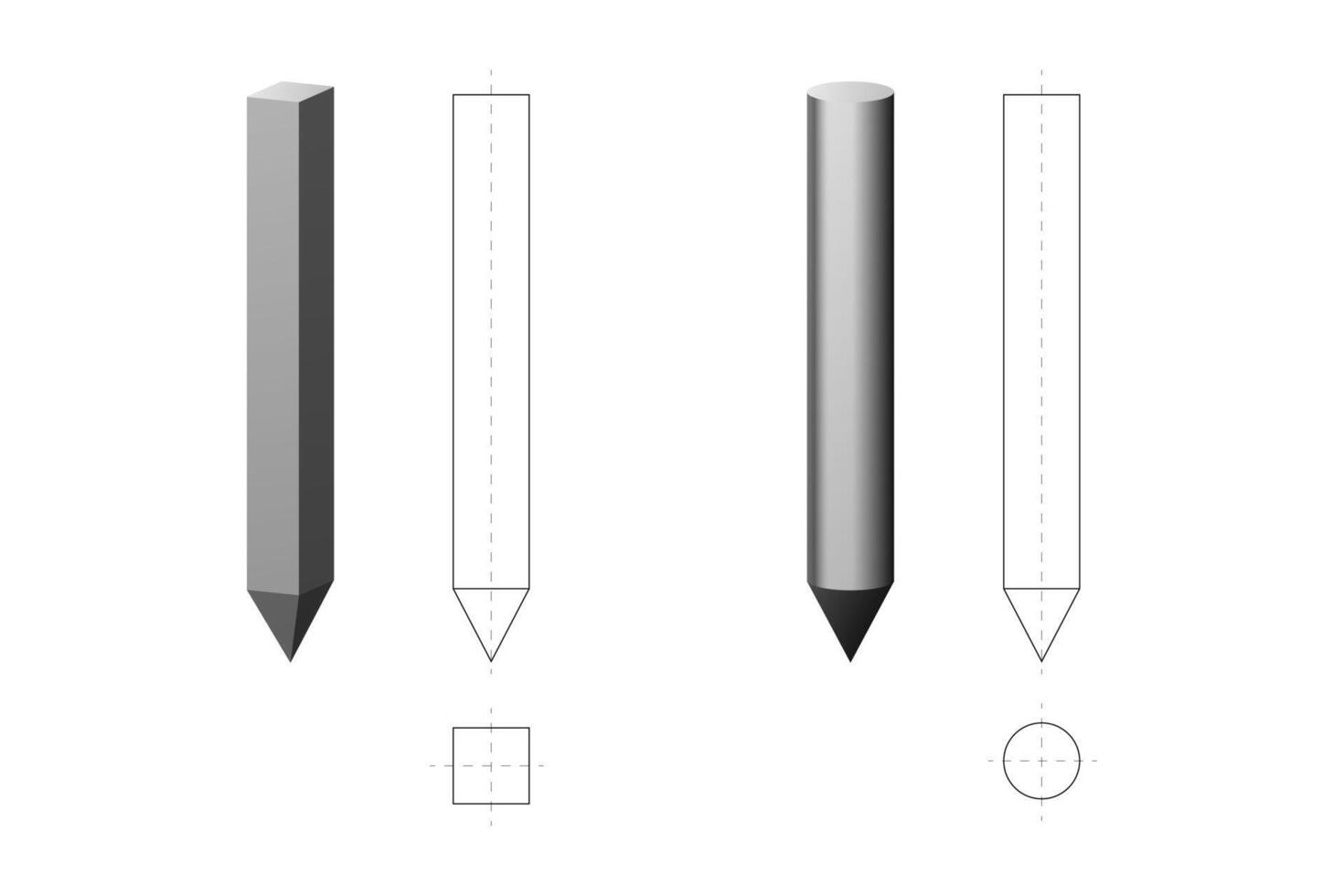 Foundation piles. Construction industry. Blueprints of different shapes. vector