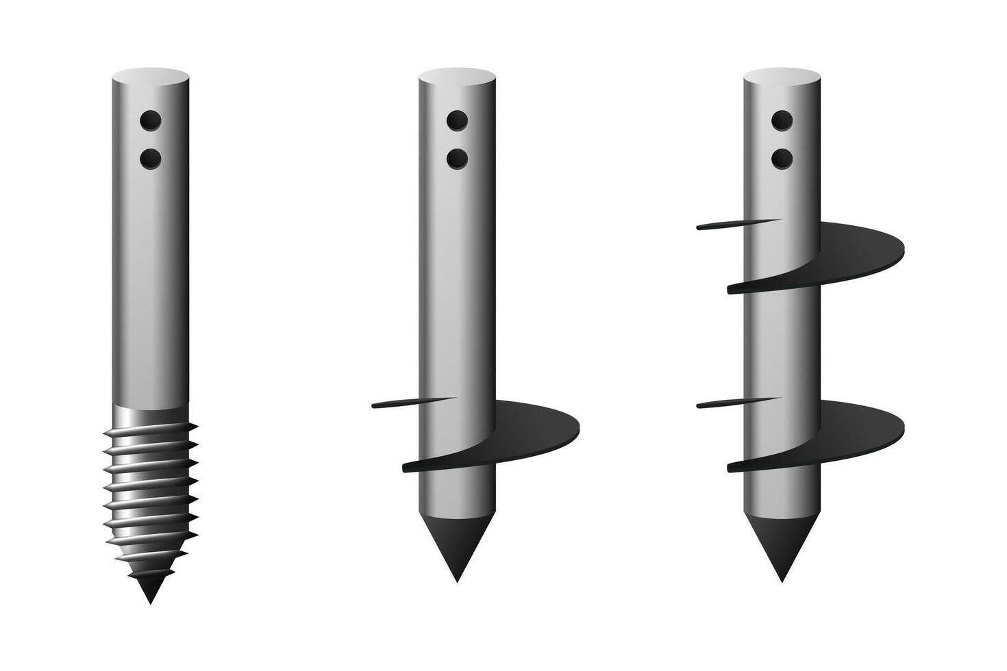 Types of screw piles. Construction foundation set. vector