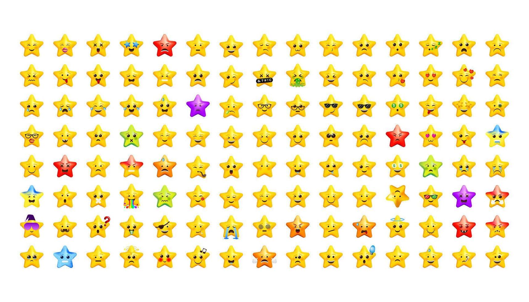 Big star shape emoji set. Funny emoticons pack for web and mobile applications. Facial signs for messengers ads apps. vector