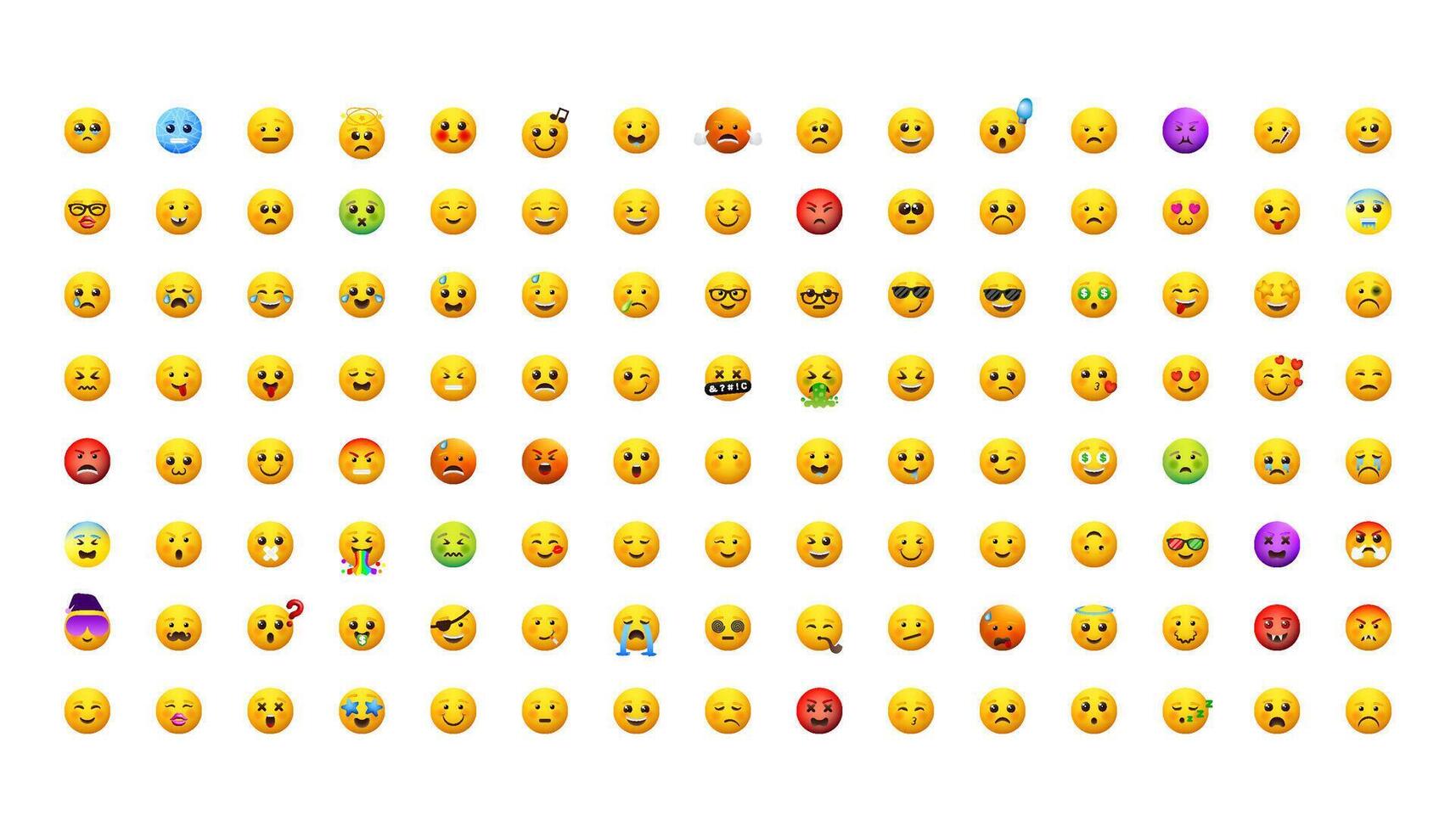 Big yellow emoji set. Face emoticons pack for web and mobile applications. Facial signs for messengers and apps. vector
