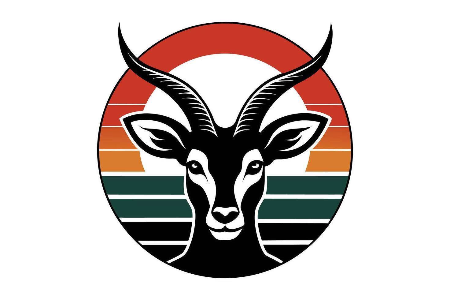 Antelope Emblem with Retro Sunset Circle - Wildlife Art Illustration vector