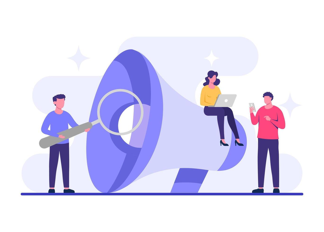 Join our team, Group of people with giant megaphone, We are hiring concept flat illustration vector