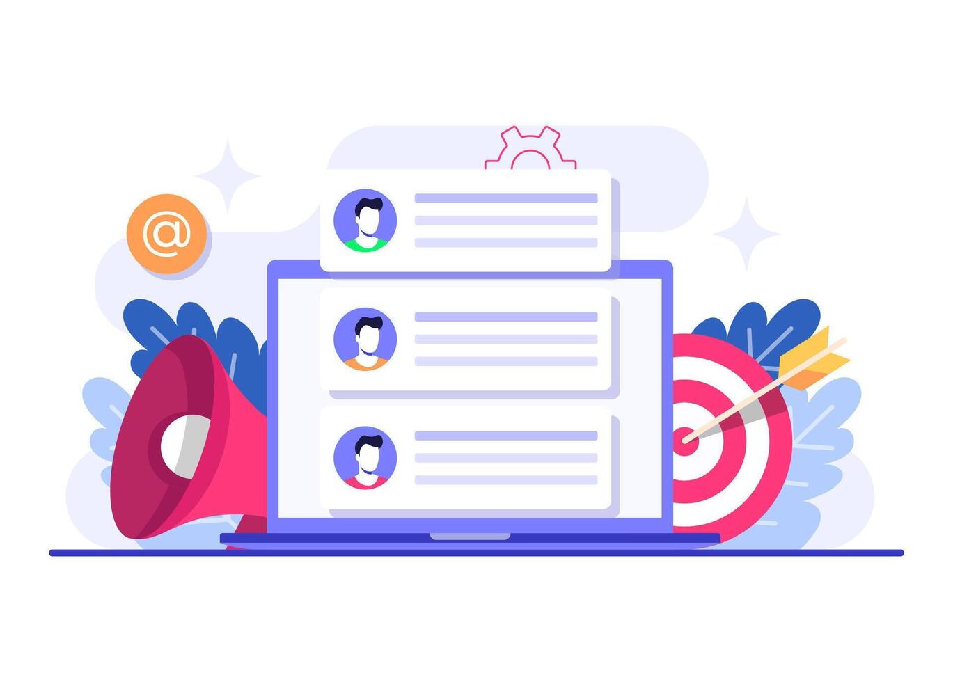 A bunch of new emails are shown on the laptop screen, Email marketing flat illustration, Online business strategy, Advertising, Email newsletter, messaging vector