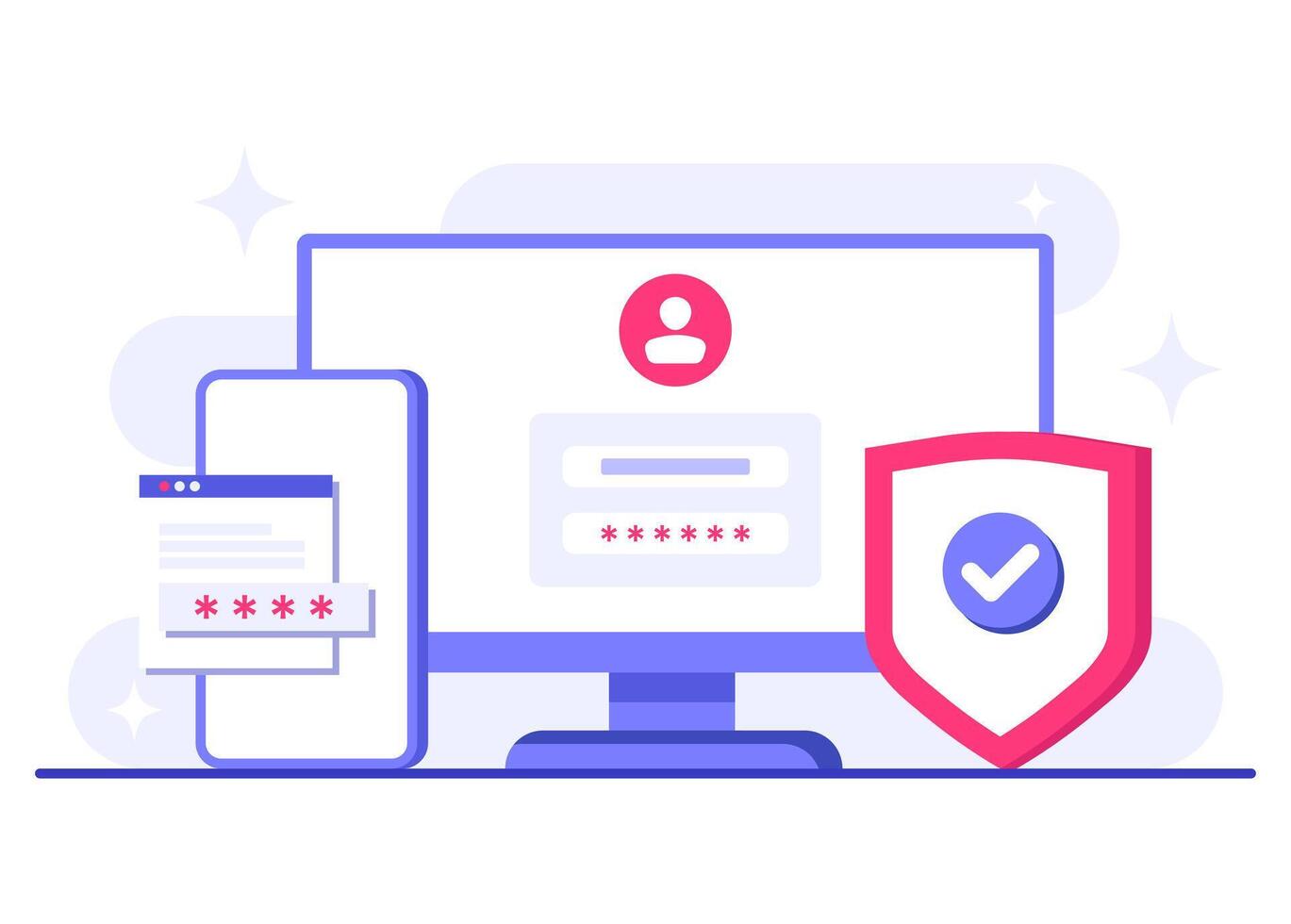 Two-step verification flat illustration template, OTP, Authentication password, One-time password for secure login for a account or app, Login page on computer screen vector