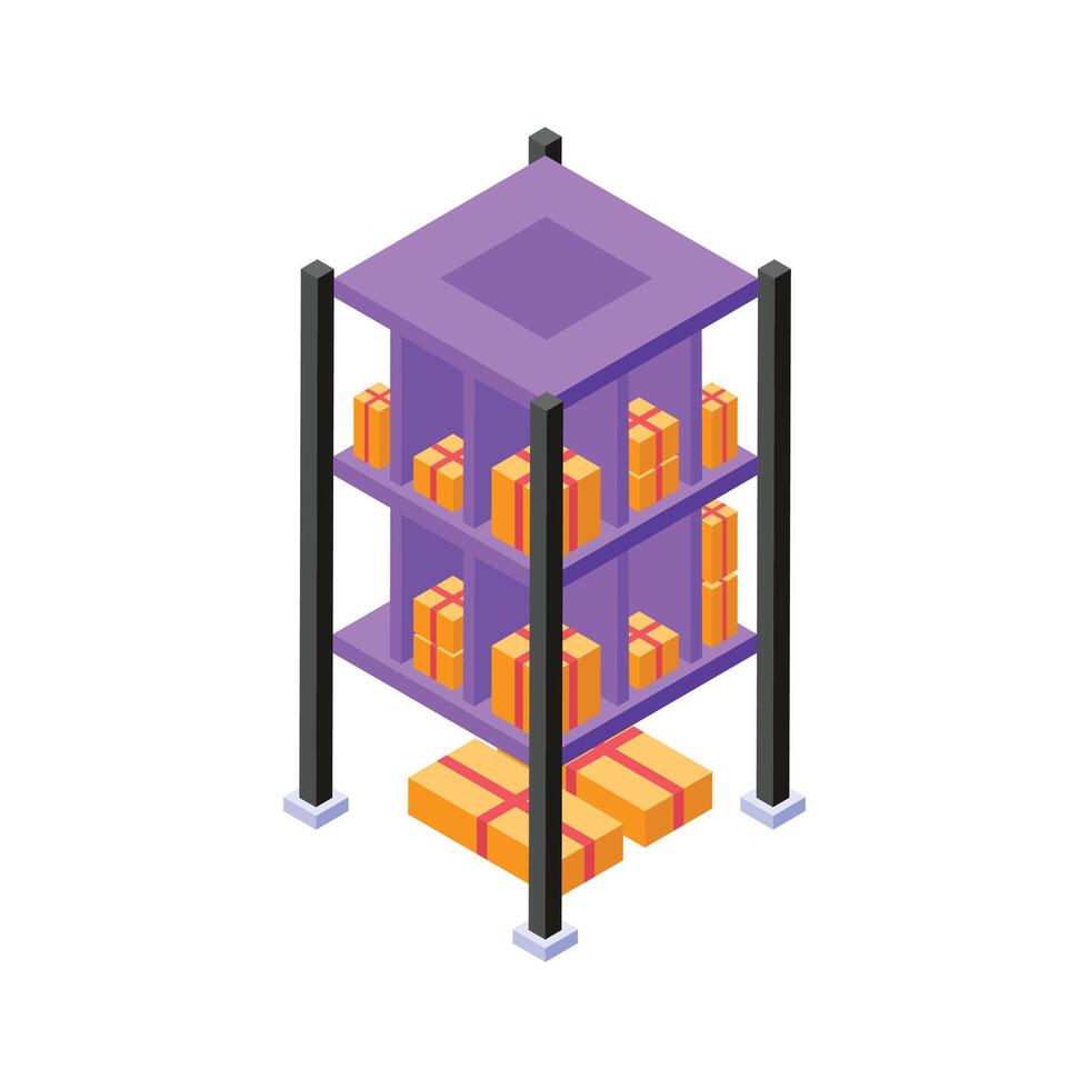 Storage racks filled with neatly packed packages vector