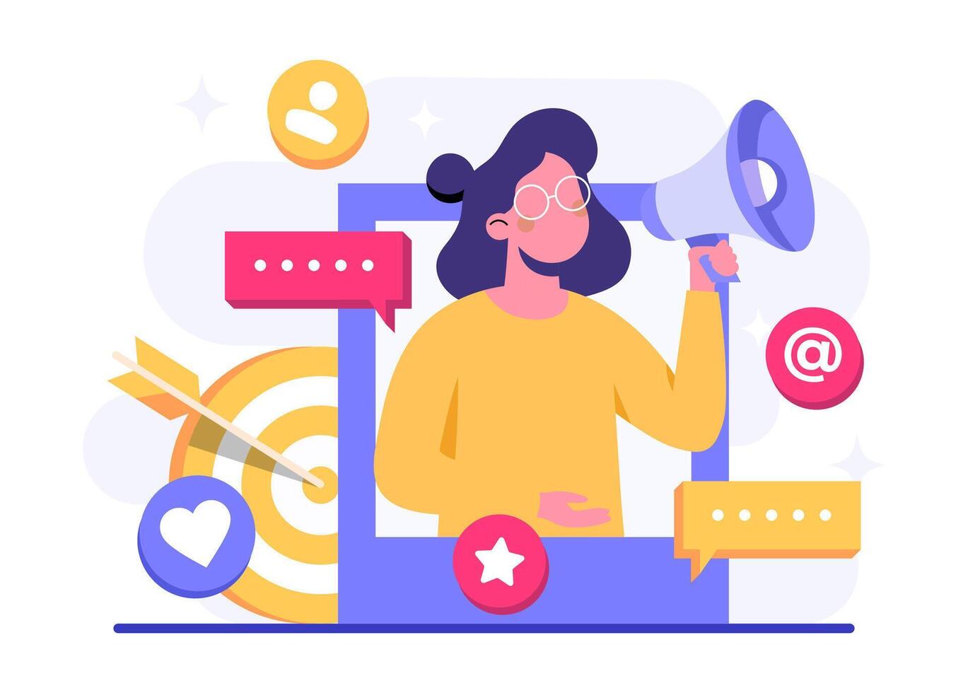 Digital marketing concept flat illustration, Business content strategy, Influential marketing, Social media campaign, Promotion, E-commerce, Marketing agency, Attracts new customers vector