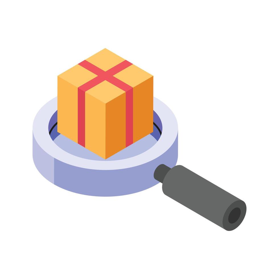 Icon of parcel tracking, parcel on magnifying glass, ready to use icon vector