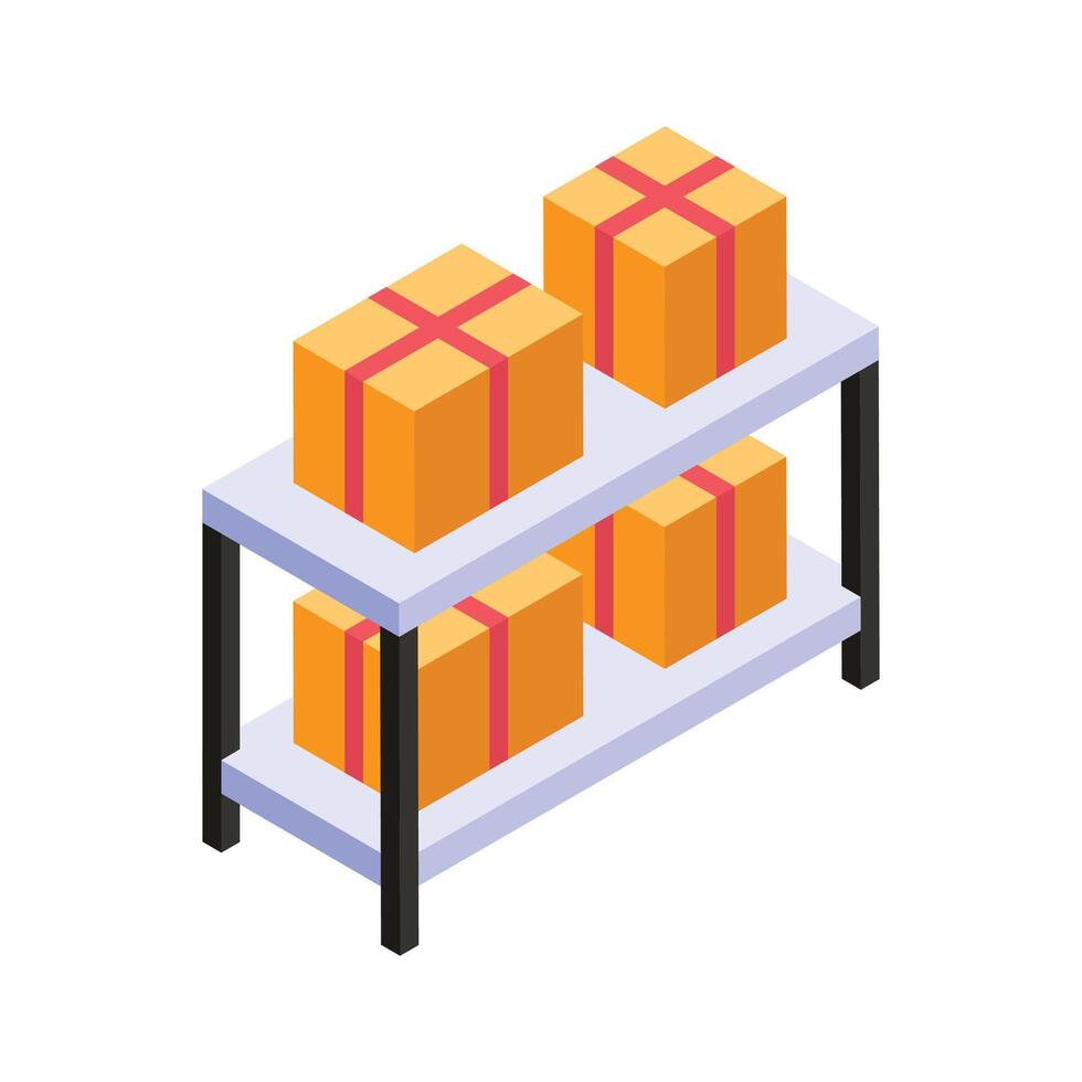 Storage racks filled with neatly packed packages vector