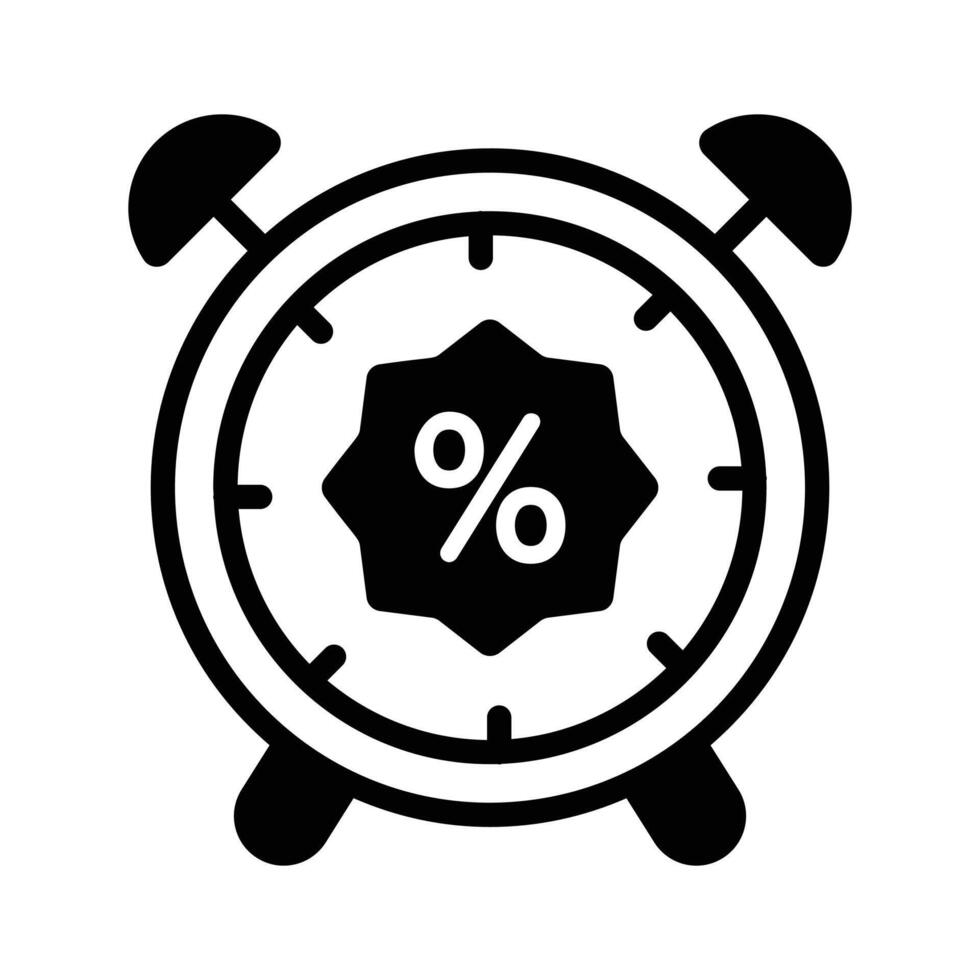 Alarm clock with percentage symbol for a time sensitive discount vector