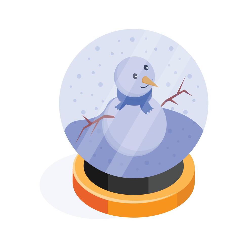 Isometric icon of snow globe with a snowman scene inside vector