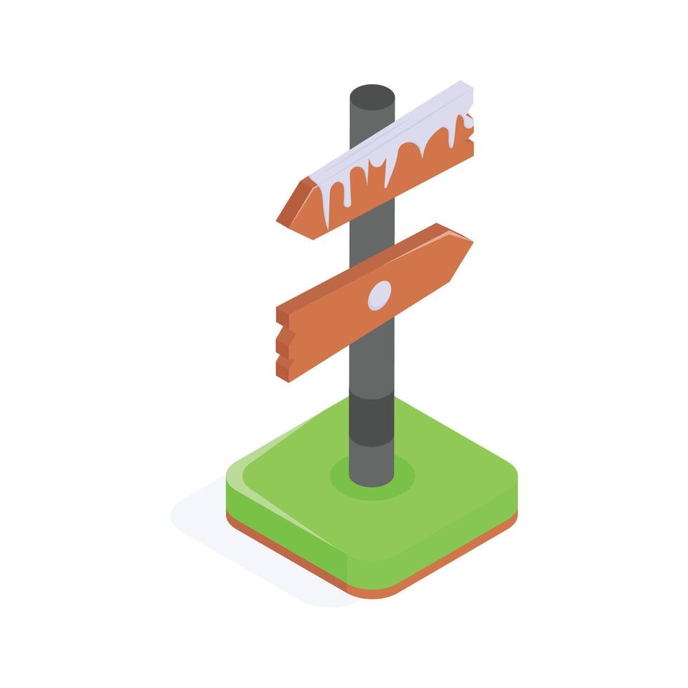 Isometric icon of wooden signpost with arrows pointing to different directions vector