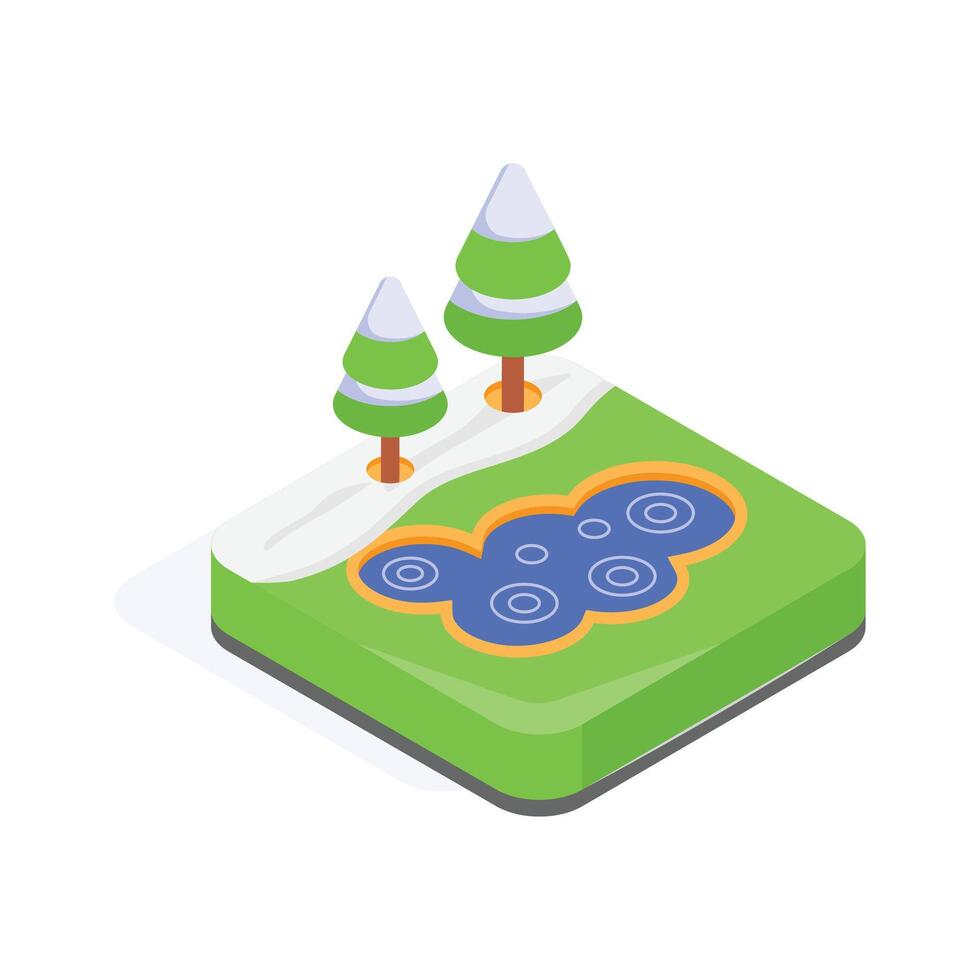 Small icy pond surrounded by trees in winter vector