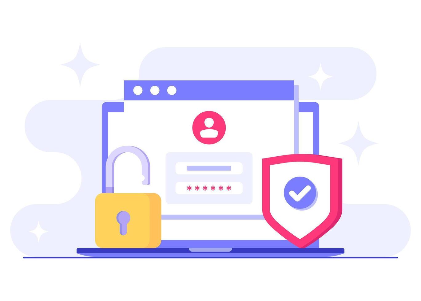 Password secure access, Data protection, Cyber security, Internet security, information privacy, Account protection flat illustration for landing page, app, web banner, infographic, poster vector