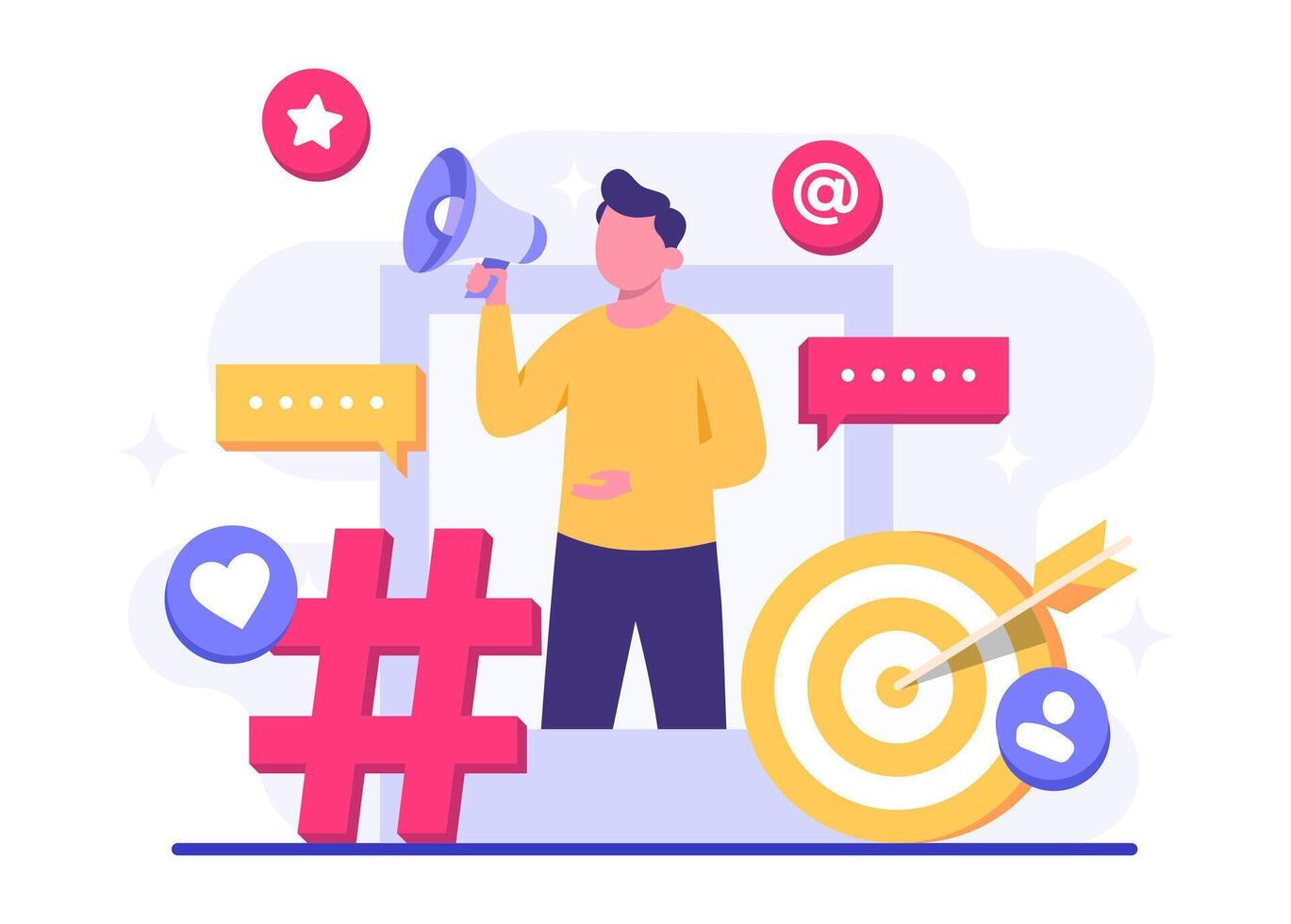 Digital marketing concept flat illustration, Business content strategy, Influential marketing, Social media campaign, Promotion, E-commerce, Marketing agency, Attracts new customers vector
