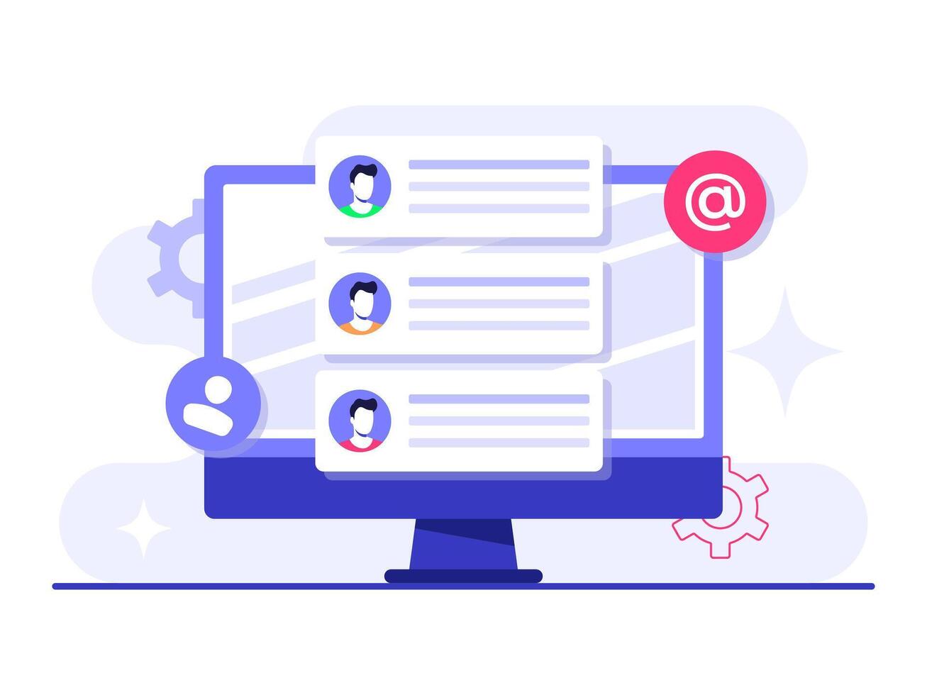A bunch of new emails are shown on the computer display, Email marketing flat illustration, Online business strategy, Advertising, Email newsletter, messaging, Marketing material concept vector