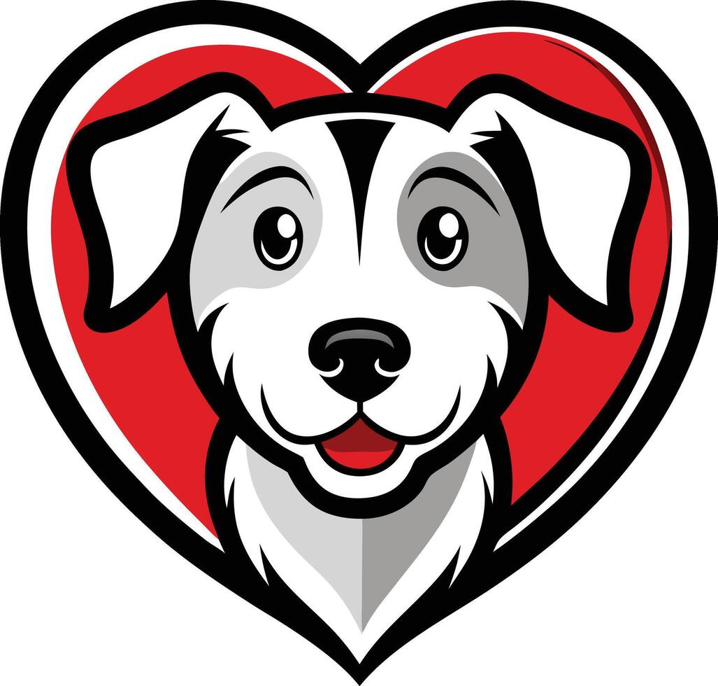A dog with a heart shaped head in front of a red background vector