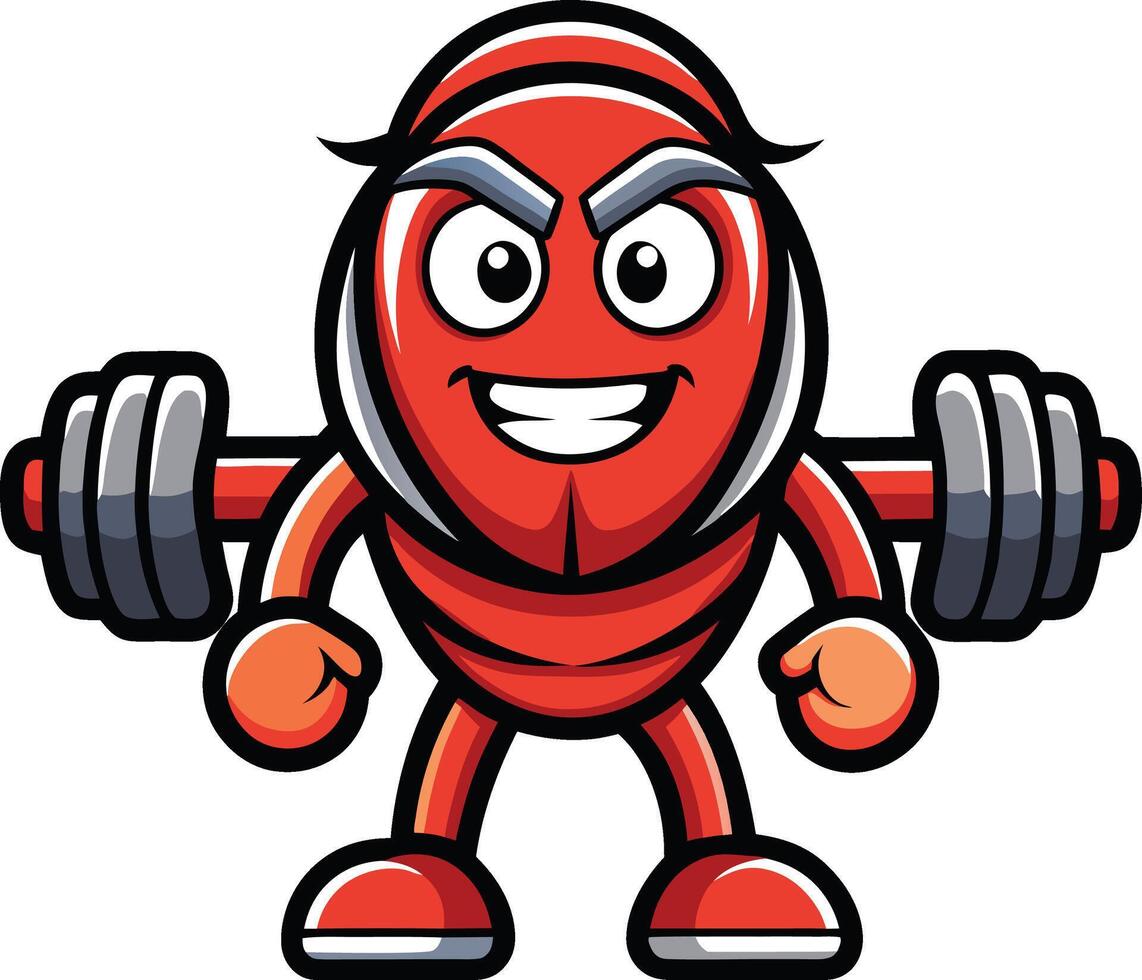 A cartoon red ant with a barbell vector