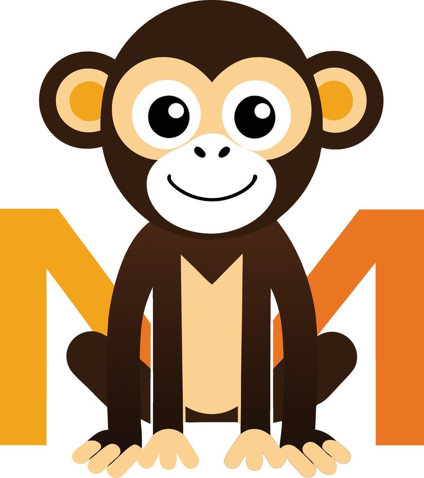 M Letter Monkey learning logo vector