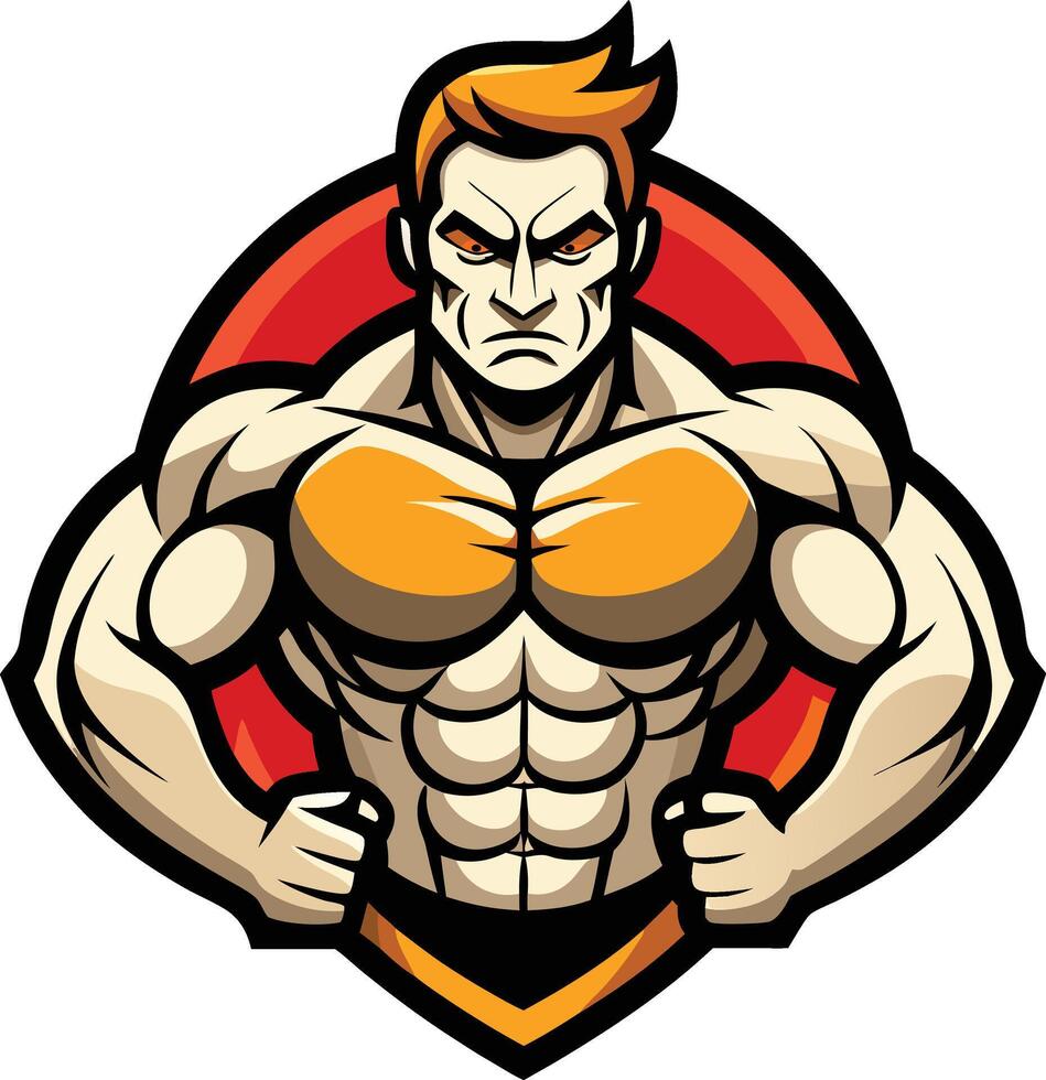 A muscular man with a red shirt mascot logo vector