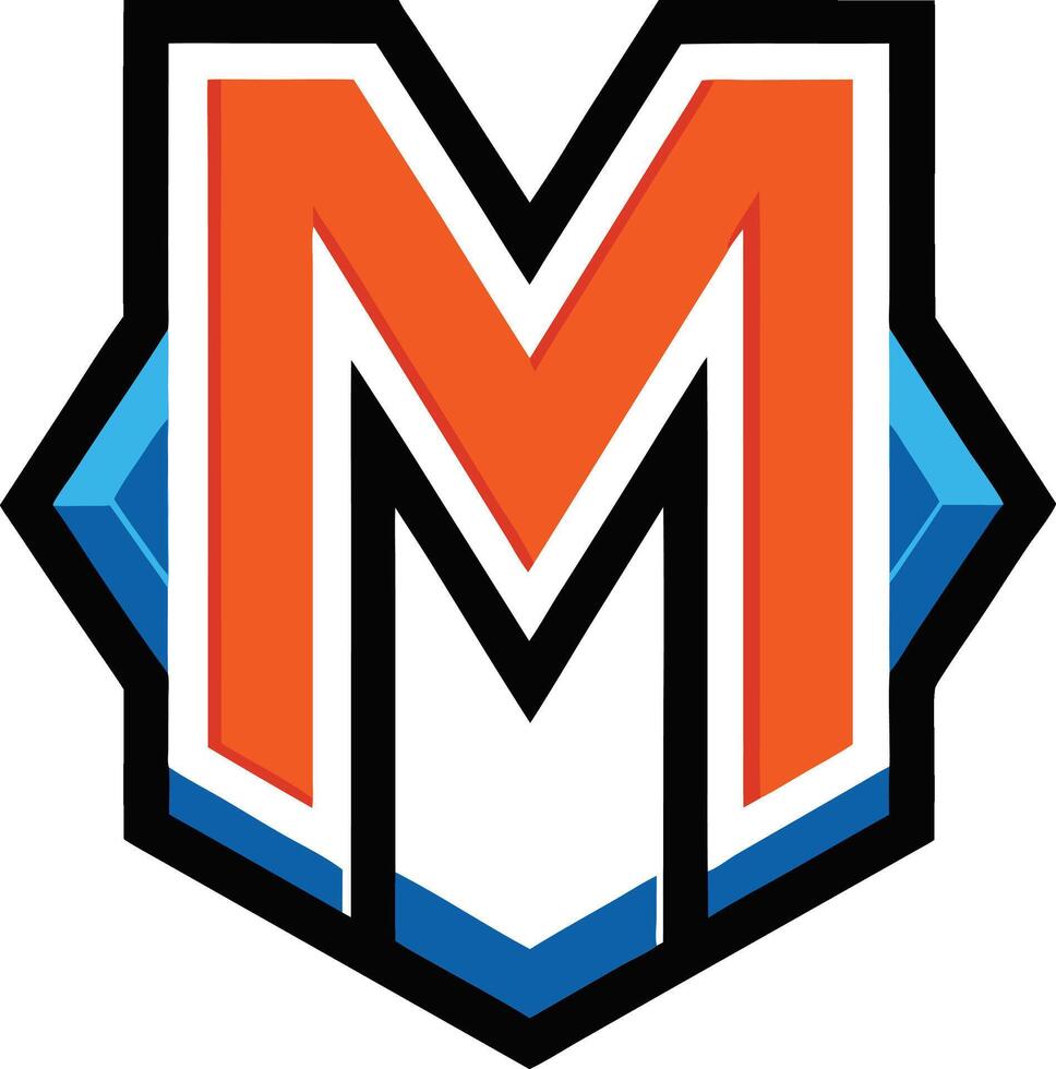 The m logo is shown in an orange and blue color vector