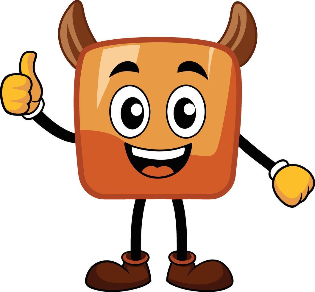A cartoon character of a devil with horns and a thumbs up vector