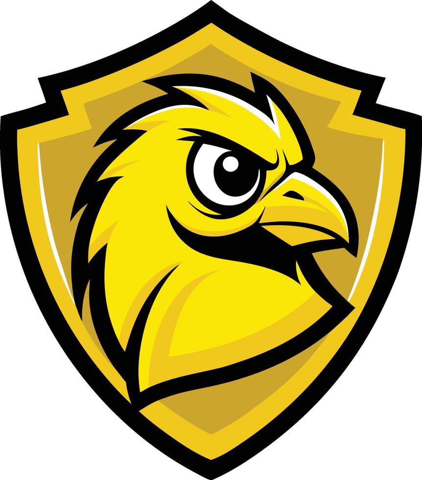 A yellow bird head on a shield vector