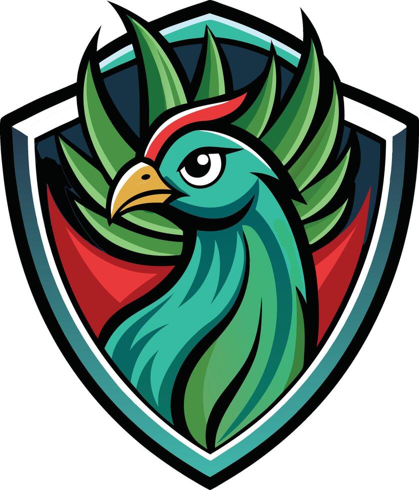 A green bird with a red beak and green feathers vector