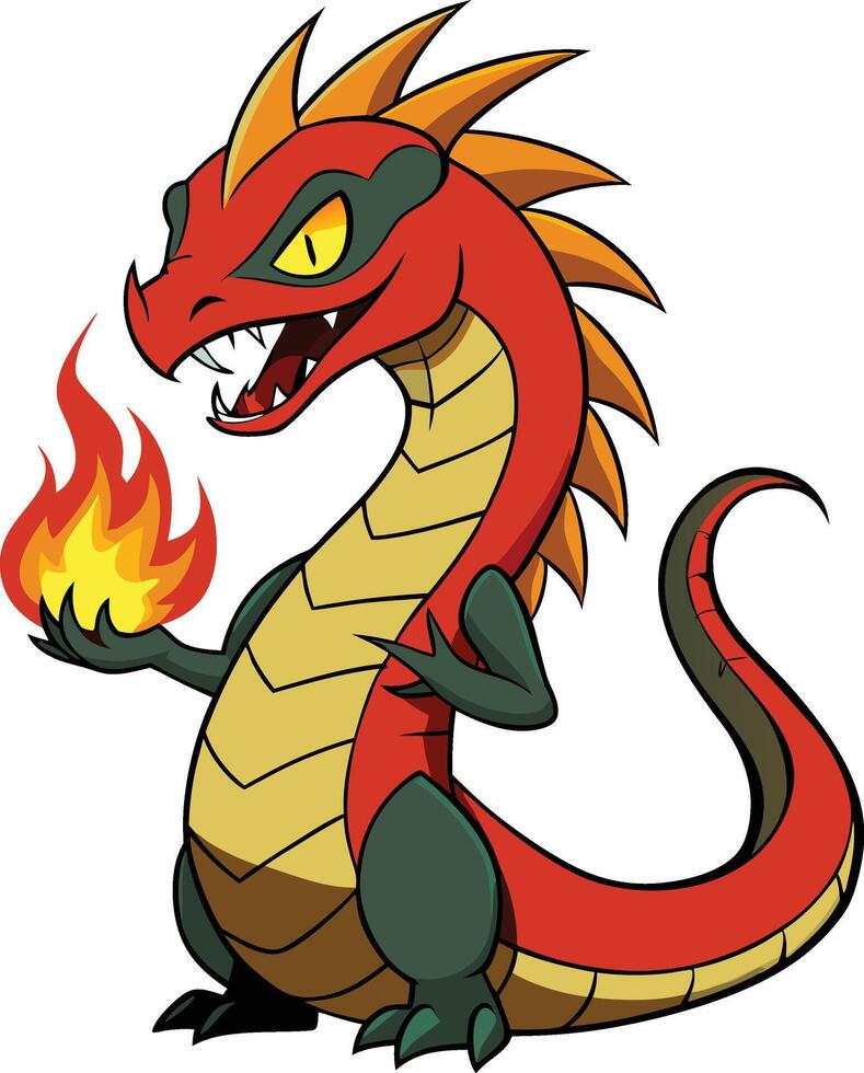 Cartoon dragon with fire in its mouth vector