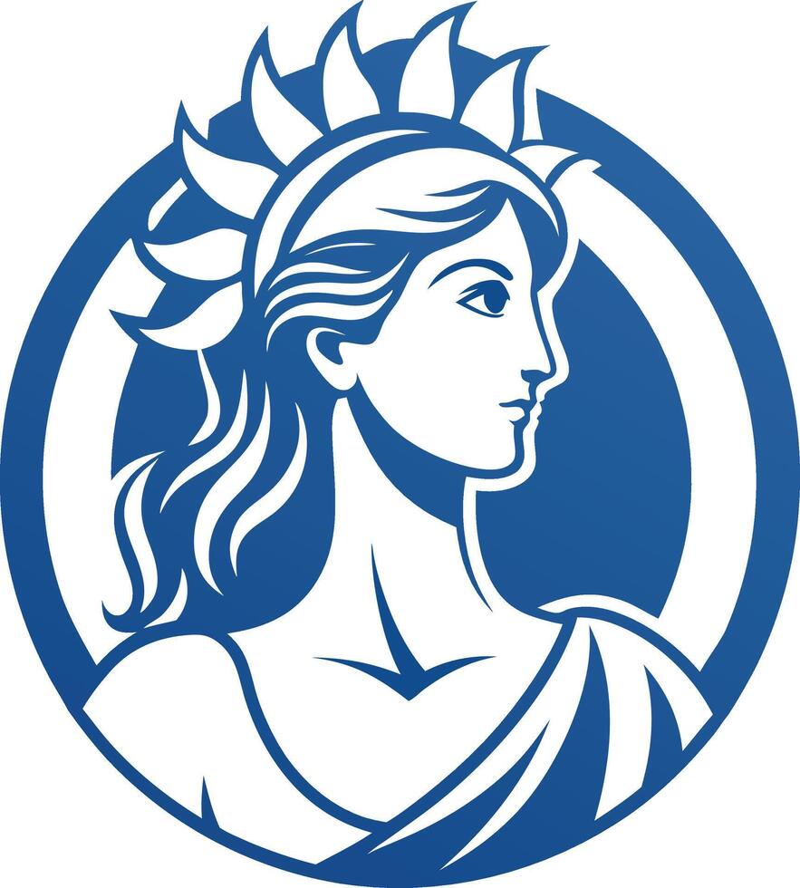 The goddess of liberty in a blue circle vector