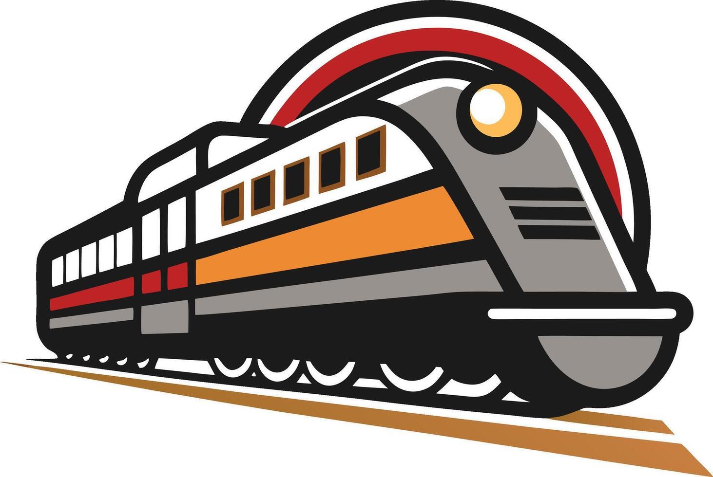 A train on the tracks with a red and white stripe vector