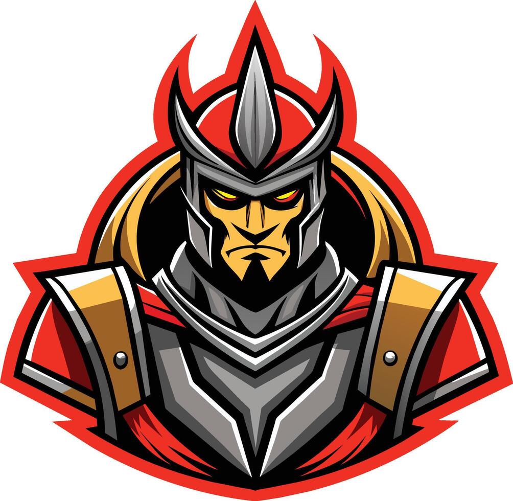 A knight in armor with a red and gold helmet vector