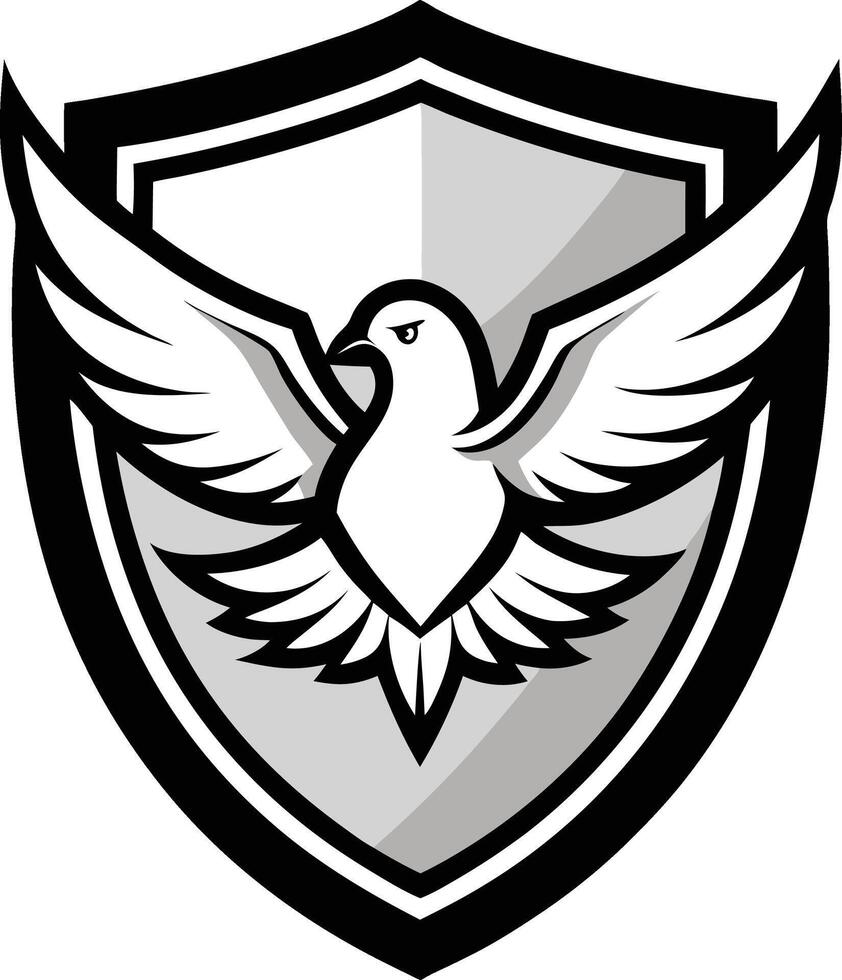 A white dove flying over a shield vector