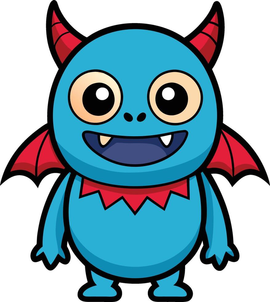 Cartoon blue monster with red horns and a red tail vector