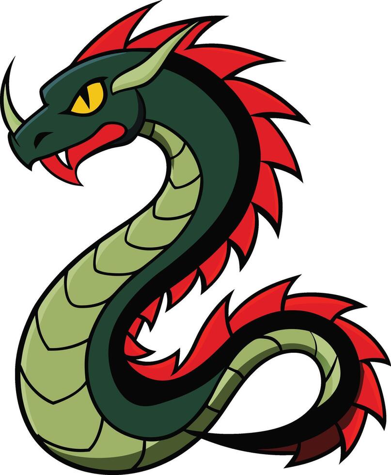 A cartoon snake with red and green eyes vector