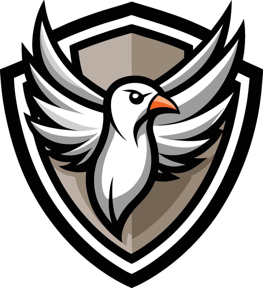 A white dove with wings on the shield vector