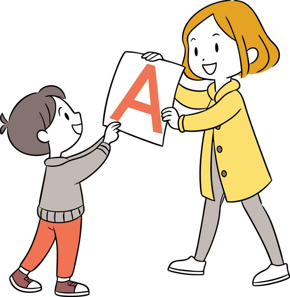A woman holding a letter to a boy vector