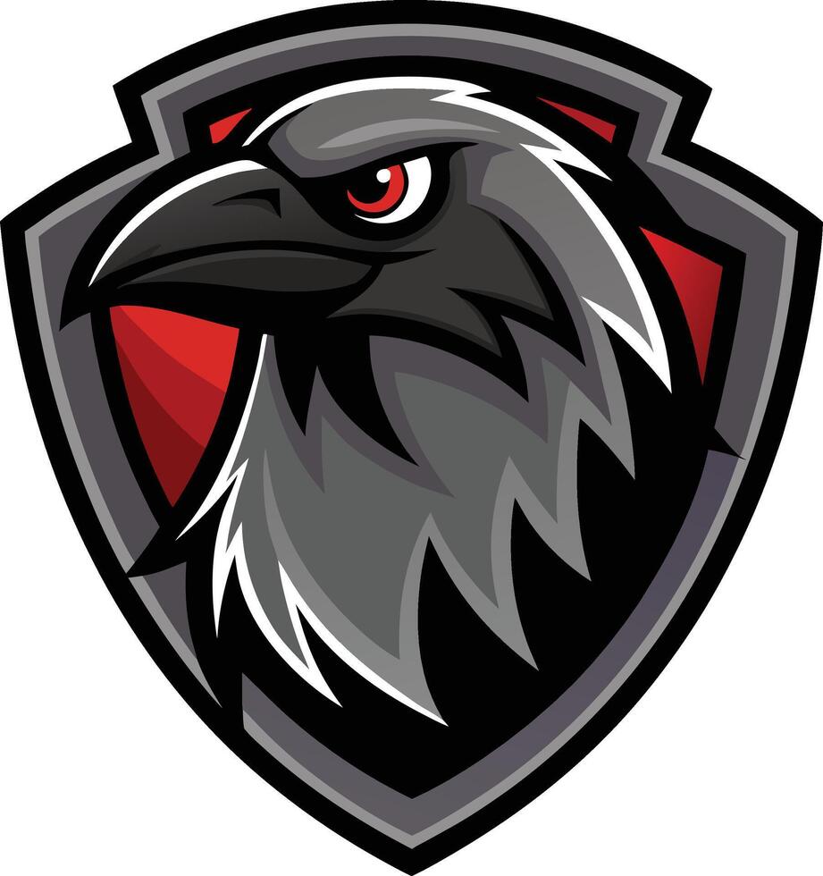 A raven head on a shield with red eyes vector