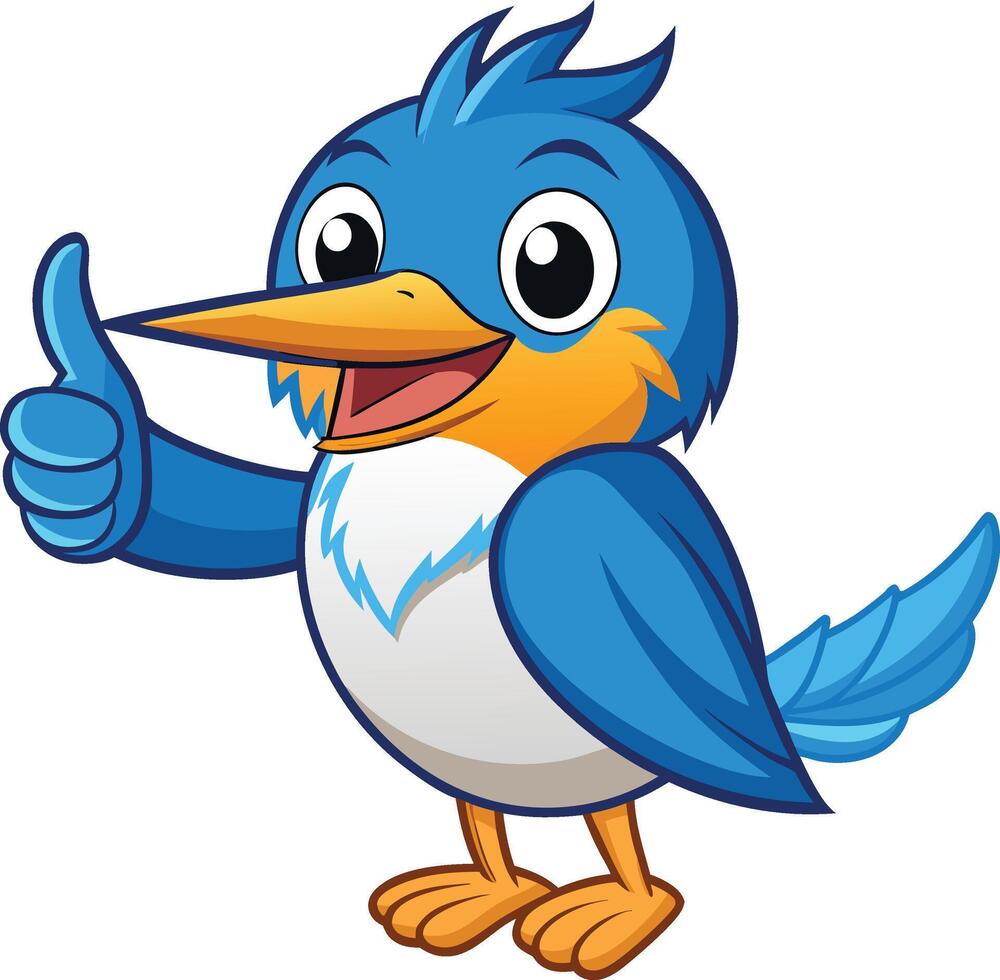 A cartoon blue bird giving a thumbs up vector