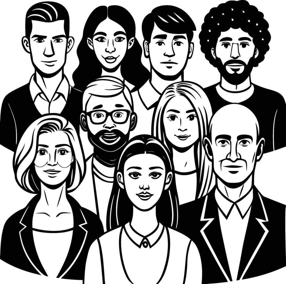 A group of people in black and white vector