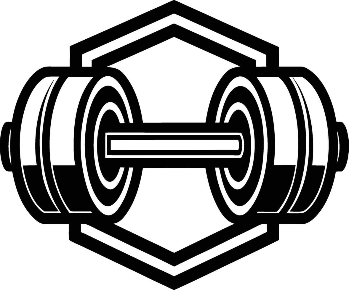 A black and white logo of a dumbbell vector