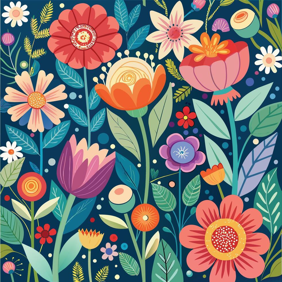 illustration of colorful flowers on a dark background vector