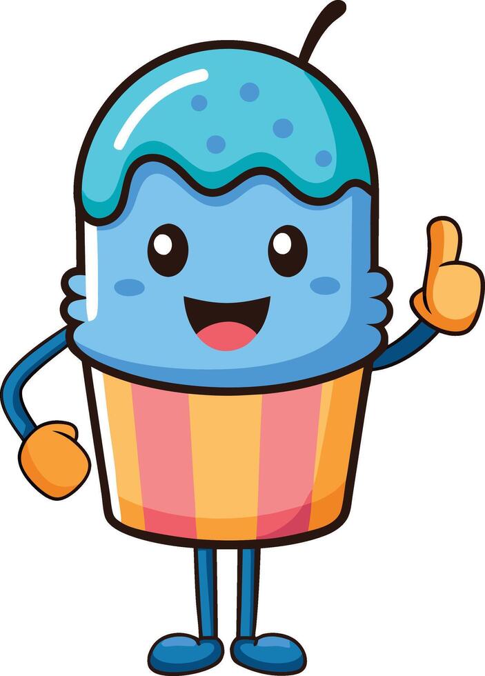 A cartoon cupcake character with thumbs up vector