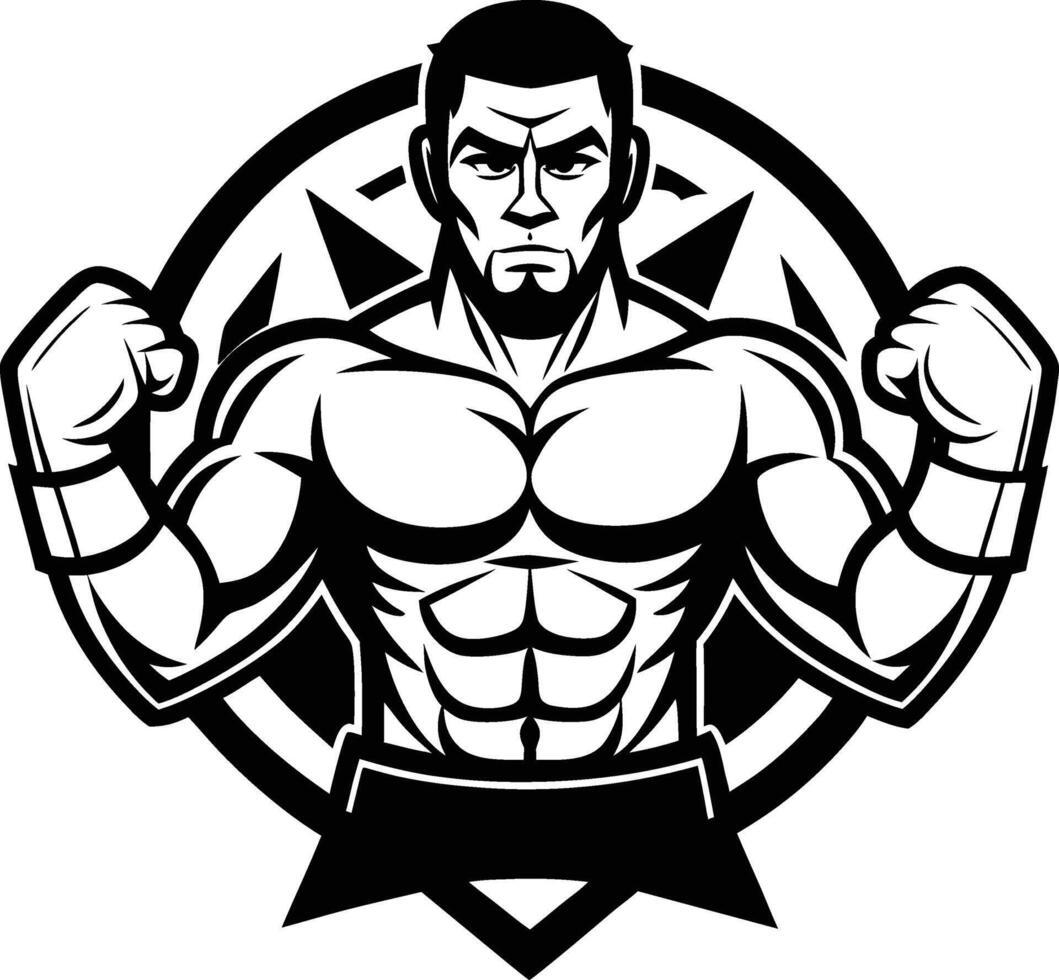 A muscular man with a black and white logo vector