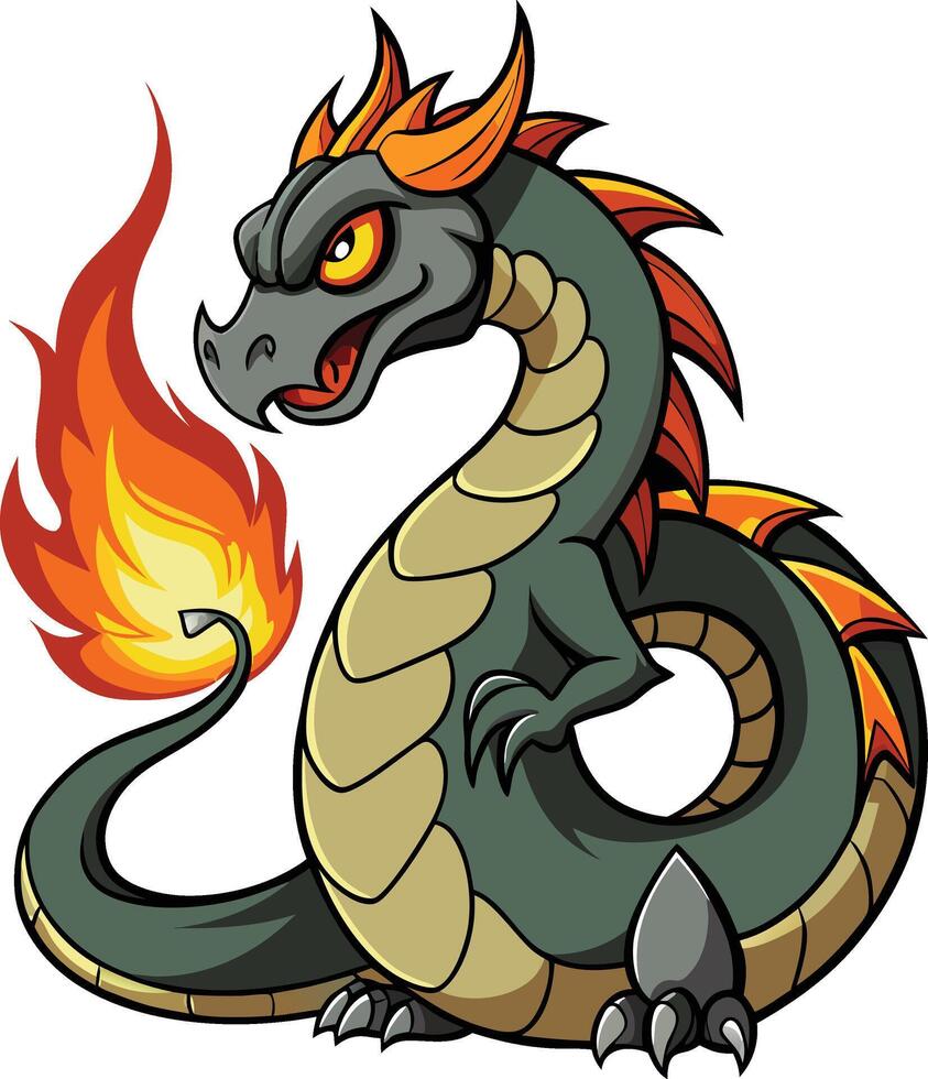 Dragon cartoon with fire on tail vector