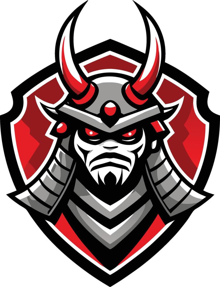 A samurai helmet with horns and red eyes vector