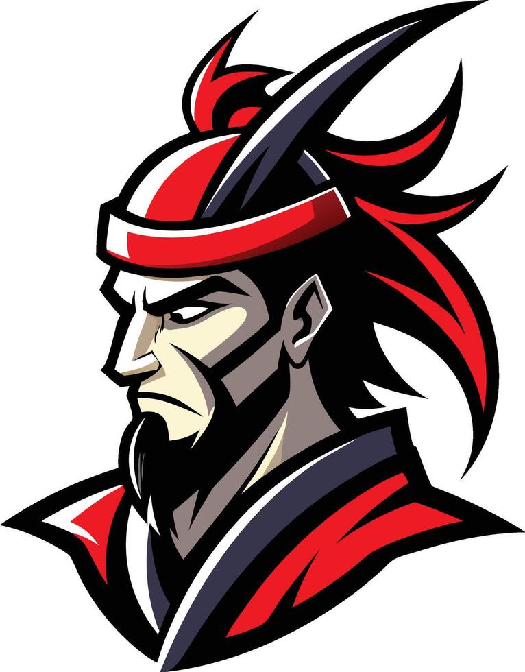 An asian warrior with a red hat and black hair vector